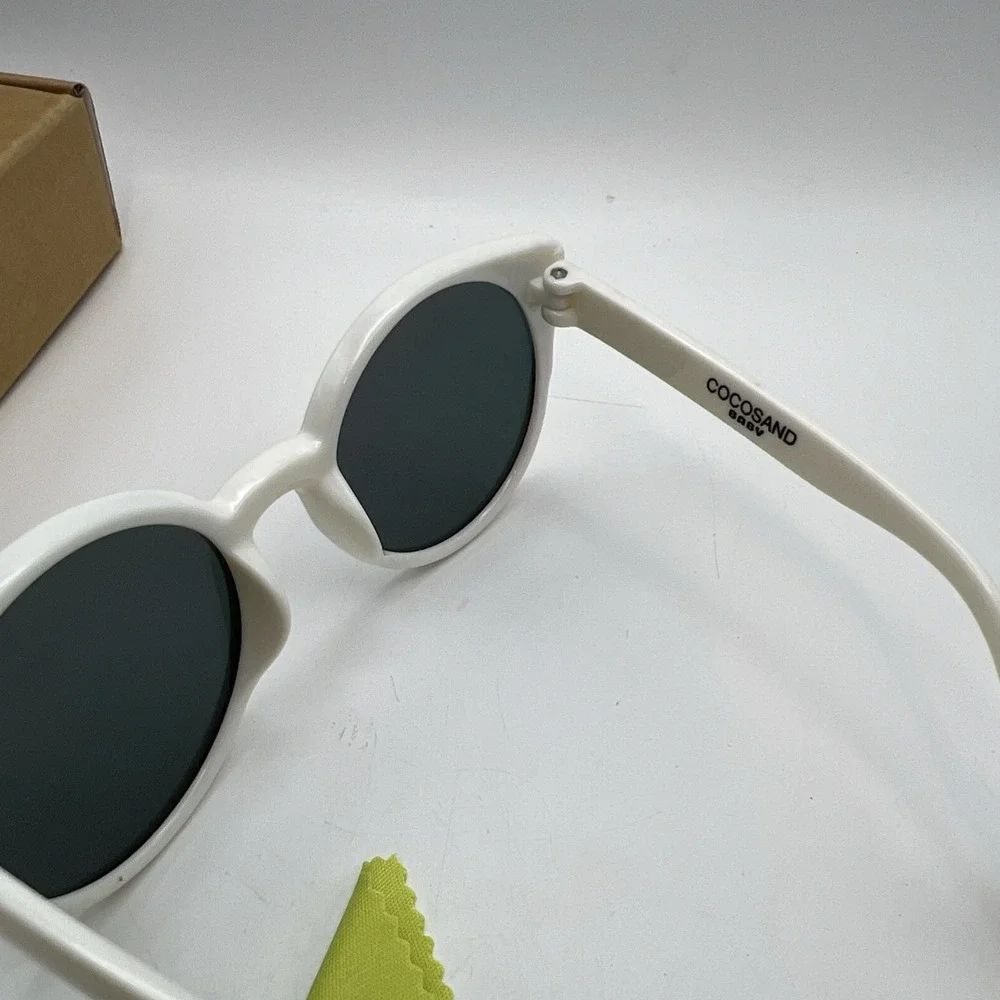 COCOSAND White Cateye Baby Sunglasses with Pink Strap